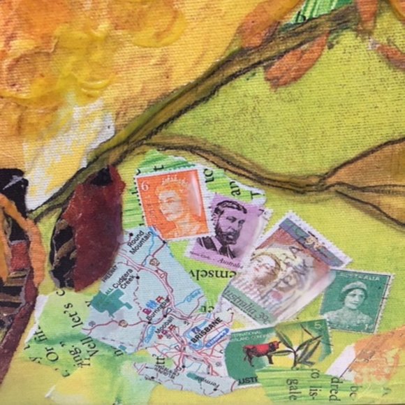 Hand Painted Giclee on Canvas Gouldian Finch Bird on Branch16x16" - Picture 2 of 8